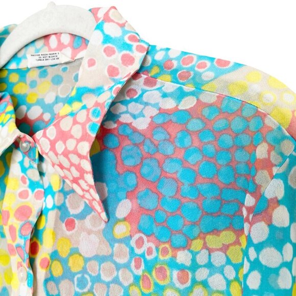 Vintage 60s Abstract Dot Print Button Up Top - Picture 2 of 6